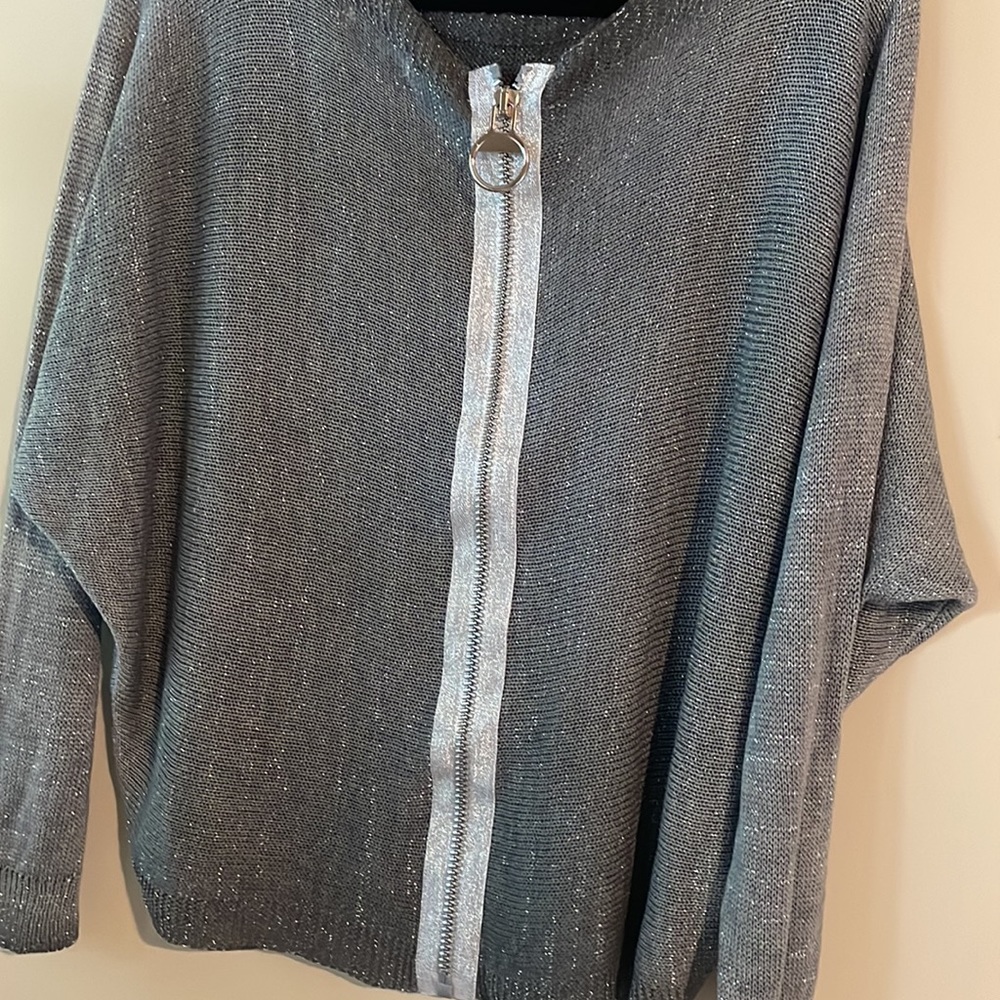 Never worn grey sparkle sweater with back silver zip detail